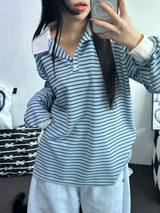 BIG COLLAR OVER MOXY ストライプルーズ長袖Tシャツ💙🩵🤎❤4COLOR