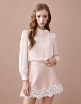 [PRE-FALL] Lune High Neck Ribbon Tie High Neck Blouse Blush Pink