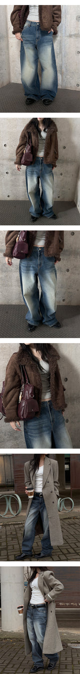 [Unisex] カーブワイドデニムパンツ(2color)