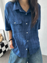 Brownie Plaid Semi-Cropped Shirt 3color