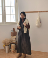 Brownie checkered bustier long skirt sleeveless autumn winter guest look date look 