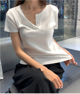 リアヘンリーネックショートスリーブTシャツ / 4カラー