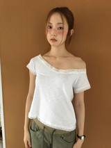 Las Lace Off-shoulder T-shirt (3color)