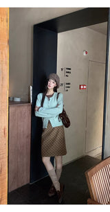 camel brown wool dot midi skirt