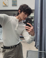 コーンマッスルフィットヘンリーネックロングスリーブTシャツ