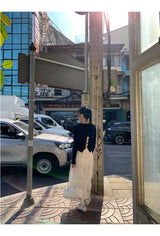 バックホワイトボウロングスリーブニットTシャツ