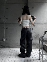 [unisex] サイドバックルレザーワイドパンツ
