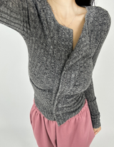 (BODY-SHAPING FIT♥) スリムボタンシャードカラーVネックニットカーディガン - 2 COLOR