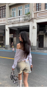 サンオフ アンバランス ホワイト 長袖Tシャツ