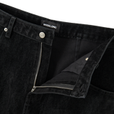 Velvet Stitch Curve Balloon Wide Denim Pants - BLACK