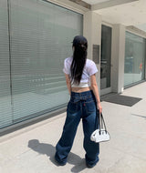 (Unisex) バックボタンデニムパンツ