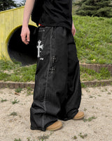 Bone Cross Stud Wide Denim Pants