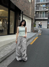 Metallic Track Wide Nylon Trousers