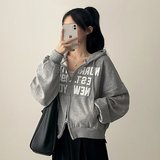 New York Lettering Two Way Cropped Hooded Zip-Up