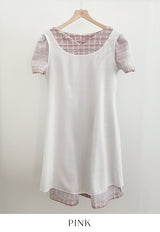 26SS★ Peniel Heart Neck Puff Tweed Flare One Piece