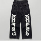 Monster Lettering Stitch Wide Denim Pants