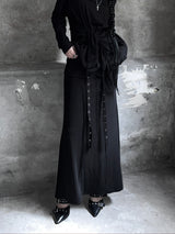 eyelet strap folding long skirt