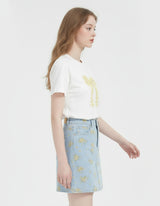 Canola Bloom Ribbon Print T-shirt Ivory