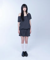 One shoulder shirring top - CHARCOAL