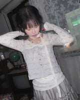 (2color) Ditsy Floral Lace Neck Long Sleeve Tee [Scarf Set]