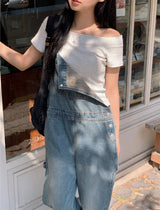 Off Shoulder Slim Rib Short Sleeve T-shirt (3color)