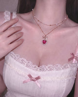 ロージーハートプリンセスレイヤードネックレス - ゴールドカラー (STAYC Seeun Necklace)