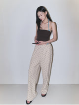 Floral Pattern Waffle Loose fit Pants_Dusty Beige