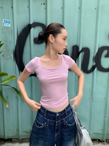 リバーシブルバックストラップピンクビーズショートスリーブTシャツ