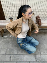 ホロウショルダースリットポイント長袖Tシャツ