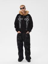 RTVG(RETROVEGAS) Holy sword plus velvet fur collar zipper hoodie