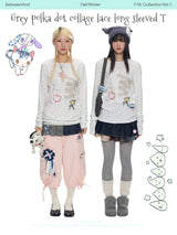 BETWEENAND Women’s long-sleeved T-shirt in autumn style, featuring beautiful white polka-dot lace trimmings