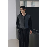 Layered wool knit cardigan(Black)