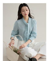 French ribbon tie V-neck blouse