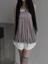 layered mesh chiffon balloon top