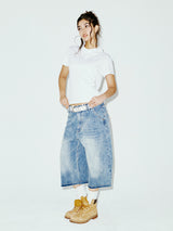 STRING CAPRI DENIM PANTS BLUE