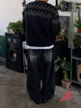 Bleach Curved Denim Pants (Black / S·M·L)