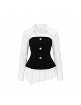 Julie Ribbed Button Bustier Layered Long Sleeve Blouse White