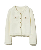 85-VIVAJ057 Line Fringe Crop Tweed Jacket White