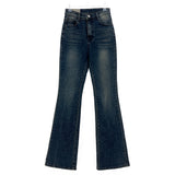 High waist light & deep blue washed bootcut long denim pants (2 colors)