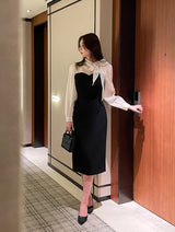 26SS★ Melage Chiffon Color Matching Tie H-Line One Piece
