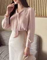 Lillian Pintuck Sleeve Chiffon Tie Blouse