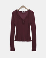 Chena Frill-Neck Long-Sleeve T-Shirt
