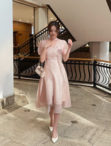 Hanin V-neck Chiffon Tie Short Sleeve Long One Piece