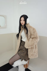 Leopard frill unbalanced skirt
