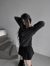 stripe boa hood zip-up