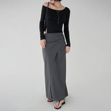 [Modic] Slit One-Shoulder Unbalanced Long-Sleeve T-Shirt - 5 Colors