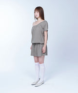 One shoulder shirring top - KHAKI