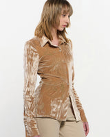 Embroidered Velvet Slim Shirt _ BEIGE