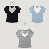 Unique Deep V-Neck Halter Short-Sleeved T-Shirt (3 colors)