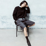 WIDE PINTUCK BERMUDA PANTS_CHARCOAL